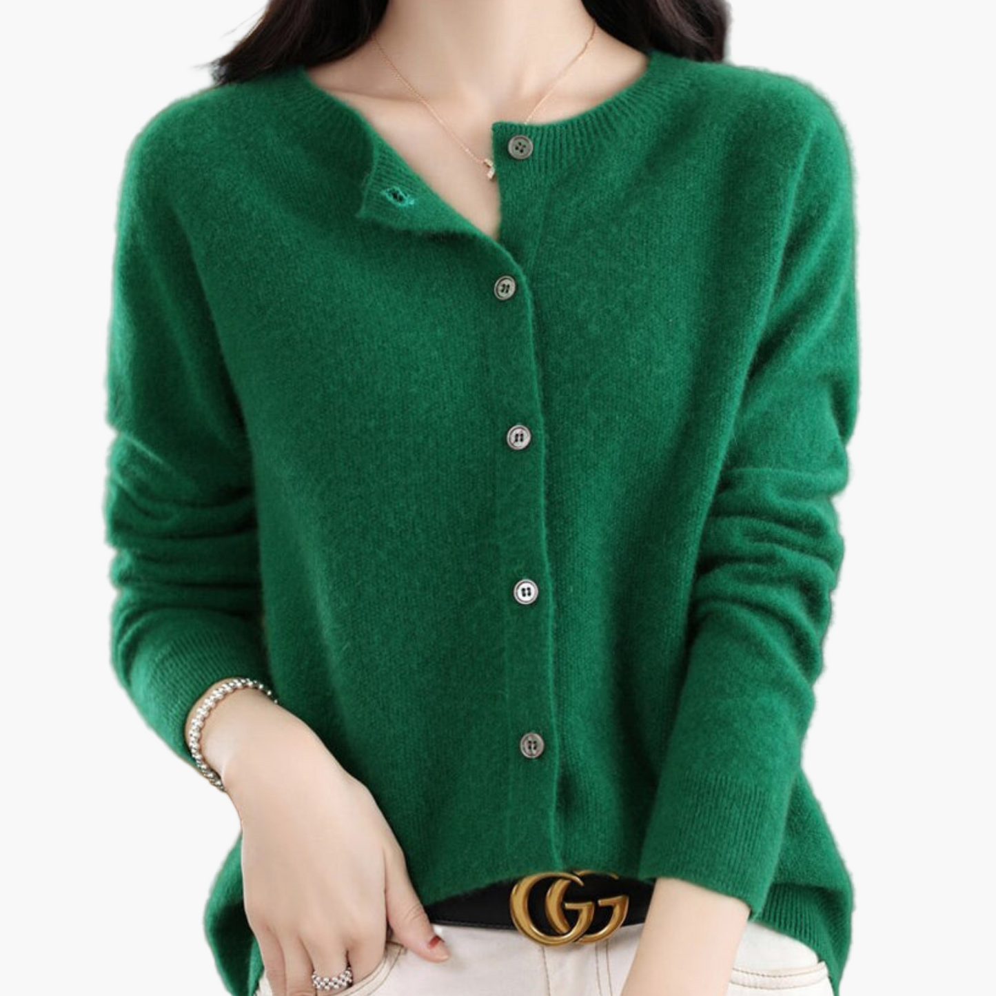 Damen Strickjacke mit Rundhalsausschnitt – Klassischer Cardigan für Alltag, Büro und Freizeit
