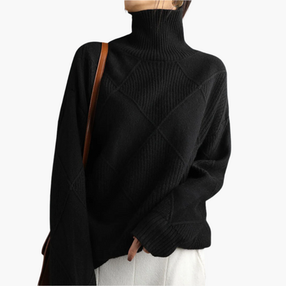 Women's knitted sweater with diamond pattern – modern comfort for everyday and leisure