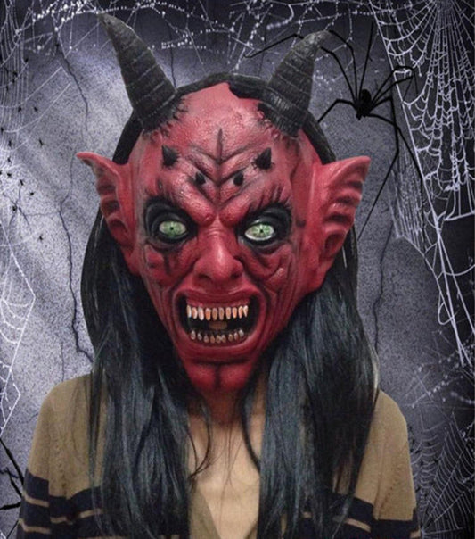 Halloween latex demon mask with horns for adults – creepy costume for party & dress-up