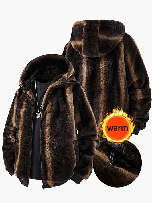 Herren Winter Kapuzenjacke Warm Gefüttert Modisch Freizeit Fleecejacke
