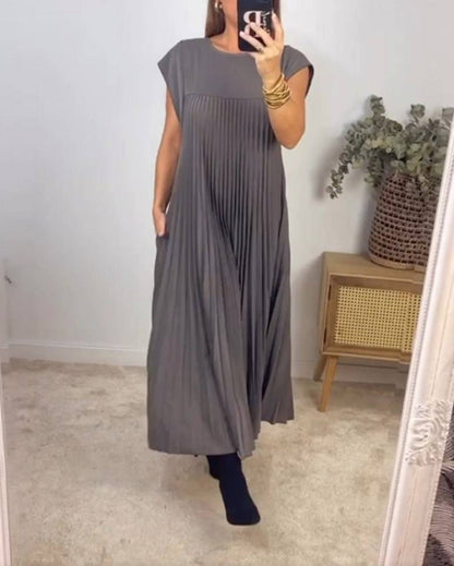 Samantha – Langes Sommerkleid mit kurzen Ärmeln und Falten