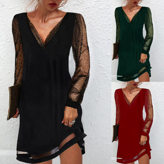 Shannon – Pullover Kleid mit Spitzenbesatz und V-Ausschnitt