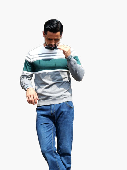 Men's Sweater with Stripe Pattern – Modern Casual Sweater for Everyday and Office
