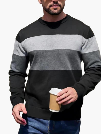 Men's Sweater with Block Stripes and Crew Neck – Modern Casual Look for Autumn and Winter