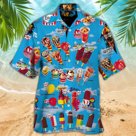 Herren Retro-Eiscreme-Hawaiihemd – Lustiges Sommerhemd mit Vintage Eis am Stiel Motiv, Perfekt für Urlaub & Strand