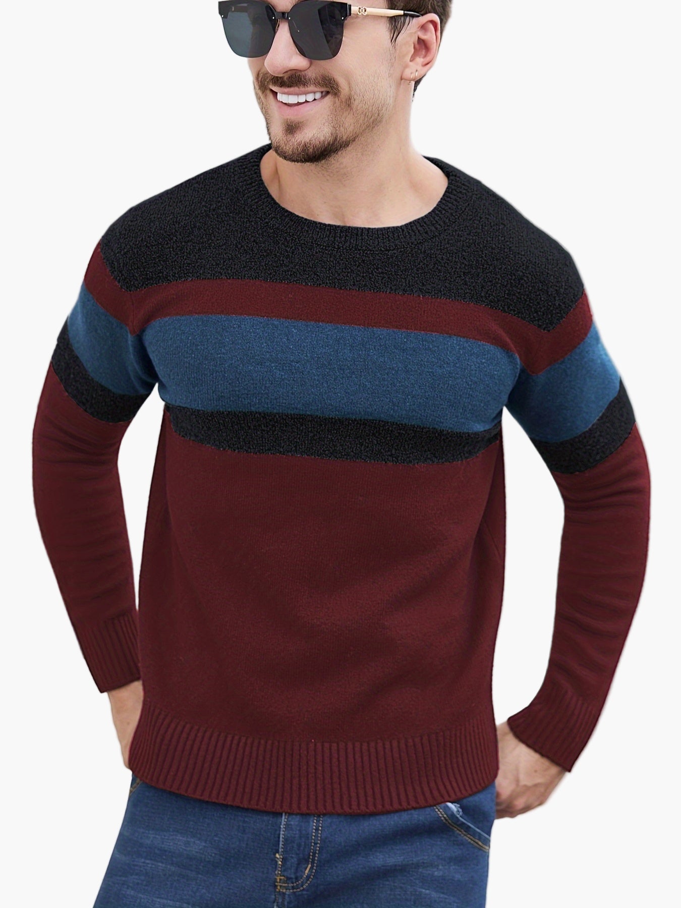 Men's Sweater with Stripe Pattern – Modern Casual Look for Autumn and Winter