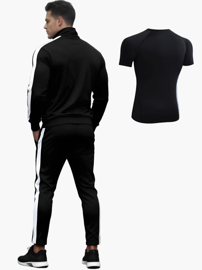 Men's Tracksuit Set Sporty Modern Fitness Leisure Suit with Stripes – 3-piece Set