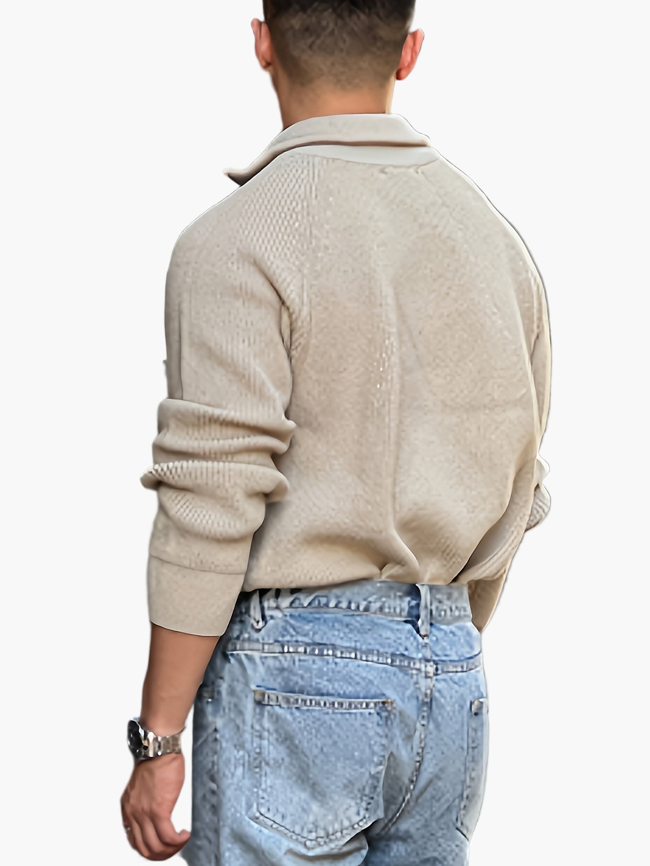 Men's knitted sweater with zipper and stand-up collar – modern casual design for autumn and winter