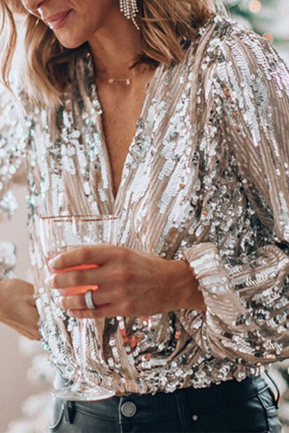 Damen Pailletten Bluse im Vintage-Stil – Elegante Party- und Abendmode