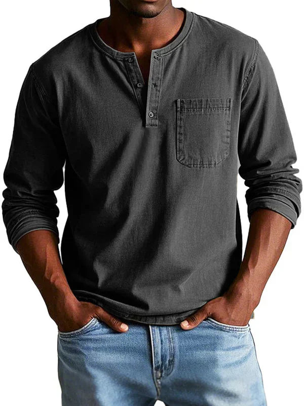 Herren Langarm Henley Shirt – Klassischer Freizeitstil für Alltag und Büro