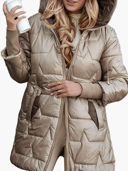 Women's Elegant Quilted Coat with Hood – Warm Long Winter Coat for Everyday & Special Occasions