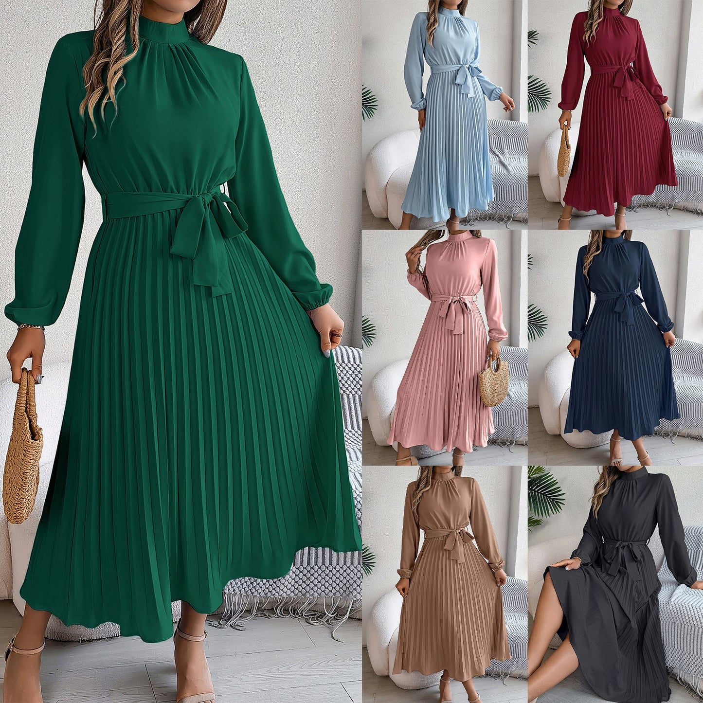 Samantha – Elegant dress with stand-up collar and long sleeves