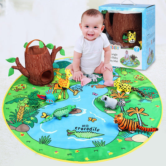 Unisex Baby Spieldecke Dschungel mit Tier-Spielzeug – Interaktive Krabbelmatte für frühkindliche Entwicklung