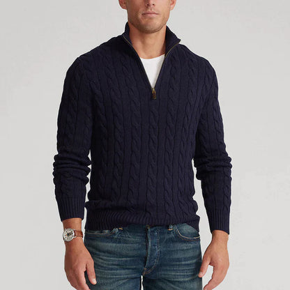 Herren Strickpullover mit Zopfmuster – Klassischer Halbreißverschluss, stilvoll und vielseitig für Alltag und Büro