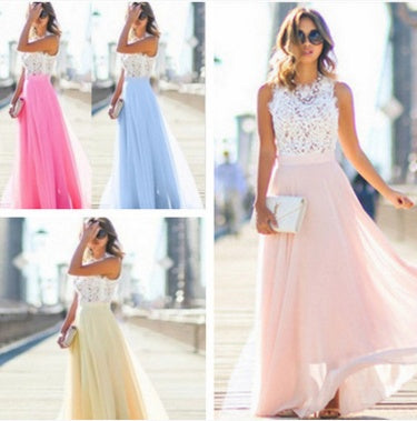 Sophie – Überlanger Chiffonkleid mit Spitzenakzenten
