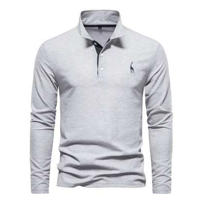 Men's Long Sleeve Polo Shirt Casual – Classic Leisure Style with Embroidered Logo