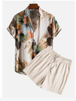 Herren Sommer Freizeit Zweiteiler mit Abstraktem Print – Modisches Kurzarmhemd & Shorts Set für Urlaub und Alltag