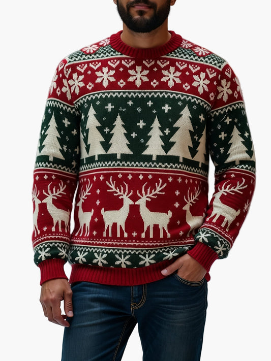 Men's Christmas Sweater with Reindeer and Christmas Tree Motif – Perfect for Festive Occasions and Parties