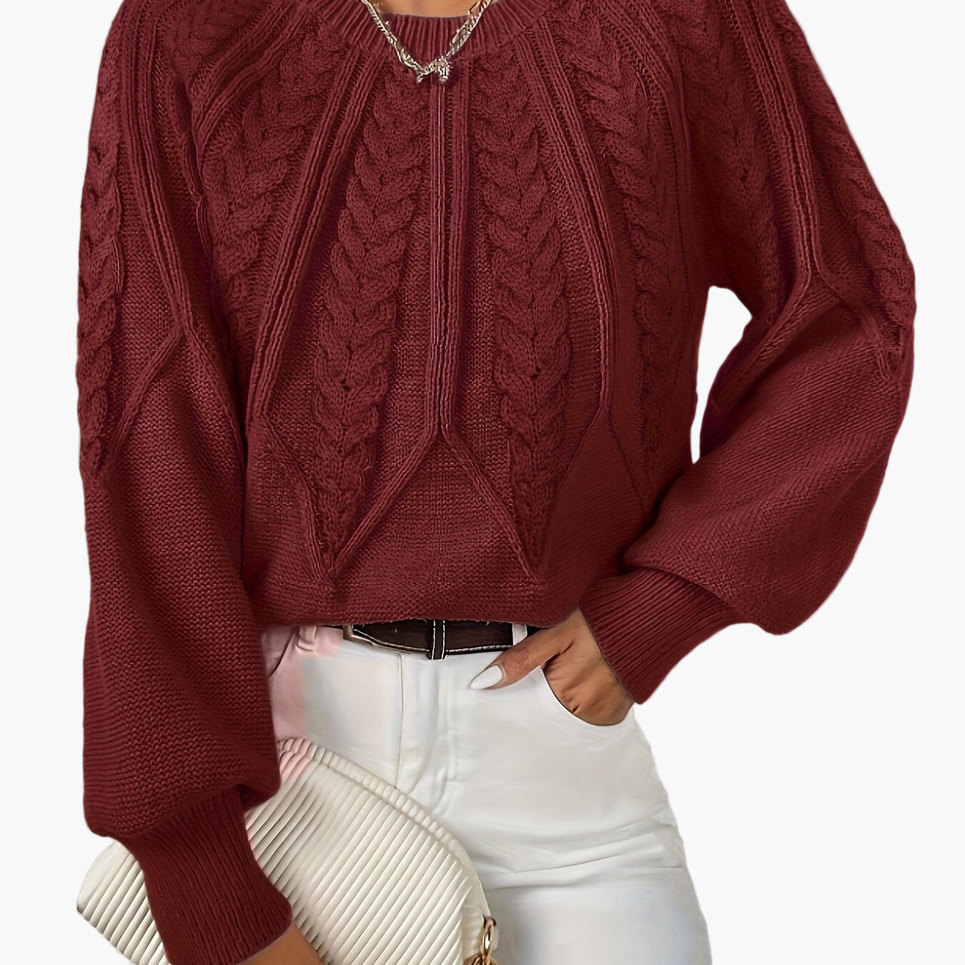 Damen Strickpullover im Zopfmuster-Design – Eleganter Freizeit-Look für Alltag & Büro