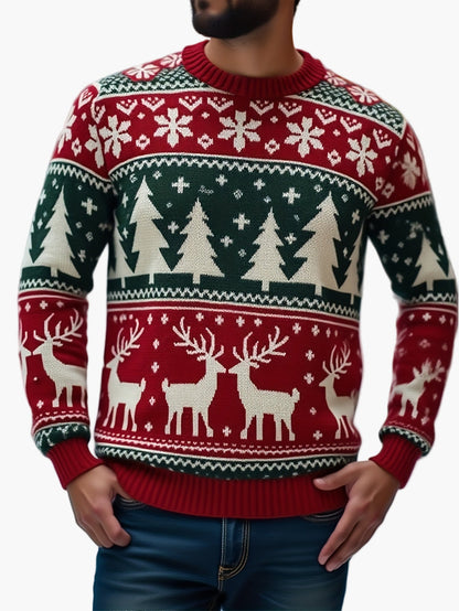 Herren Weihnachtspullover mit Rentier- und Tannenbaum-Motiv – Perfekt für festliche Anlässe und Partys