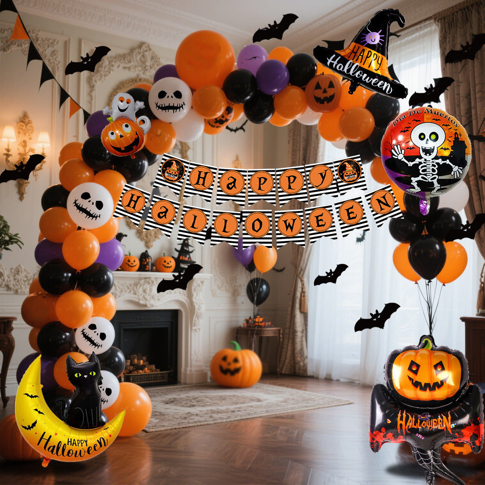 Halloween Balloon Decoration Set for Kids & Adults – Spooky Party Decoration with Pumpkin, Cat & Skeleton