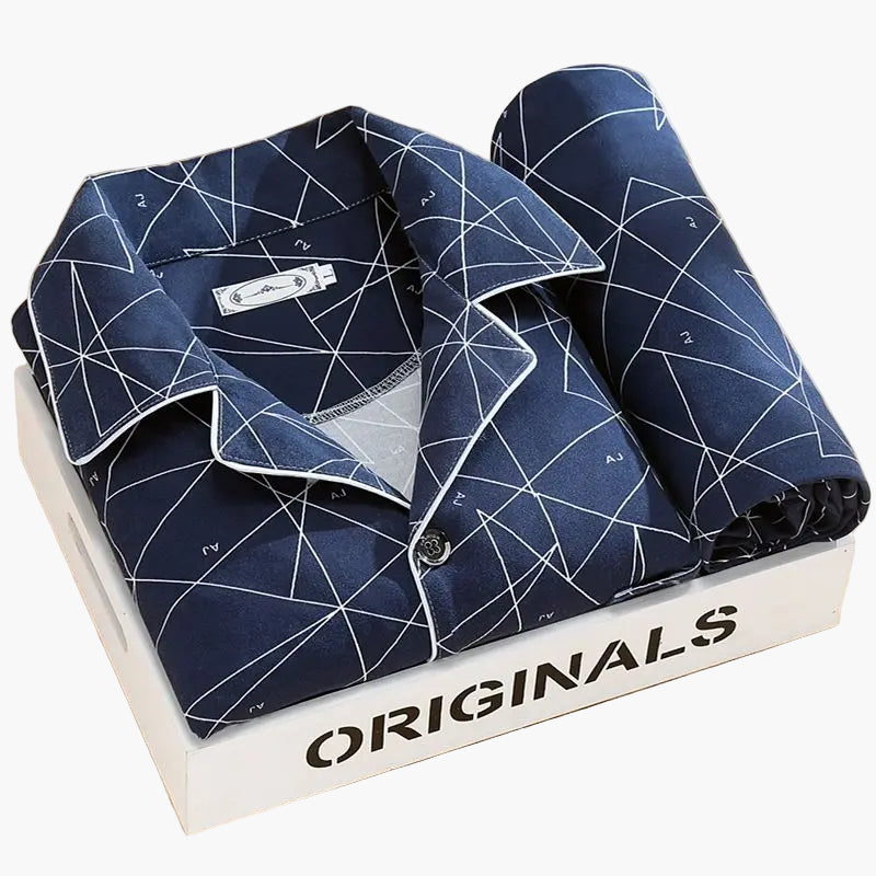 Men's Pajama Set with Wheat Pattern – Classic Pajama Suit for Stylish Nights