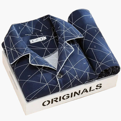 Men's Pajama Set with Wheat Pattern – Classic Pajama Suit for Stylish Nights
