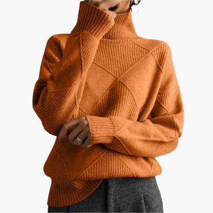 Damen Strickpullover mit Rautenmuster – Modischer Freizeit-Rollkragenpullover