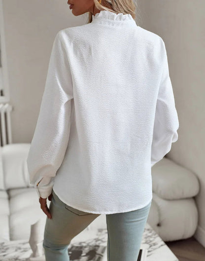 Damen Rüschenbluse im eleganten Business- und Freizeitstil – Modische Langarm Bluse mit femininen Details