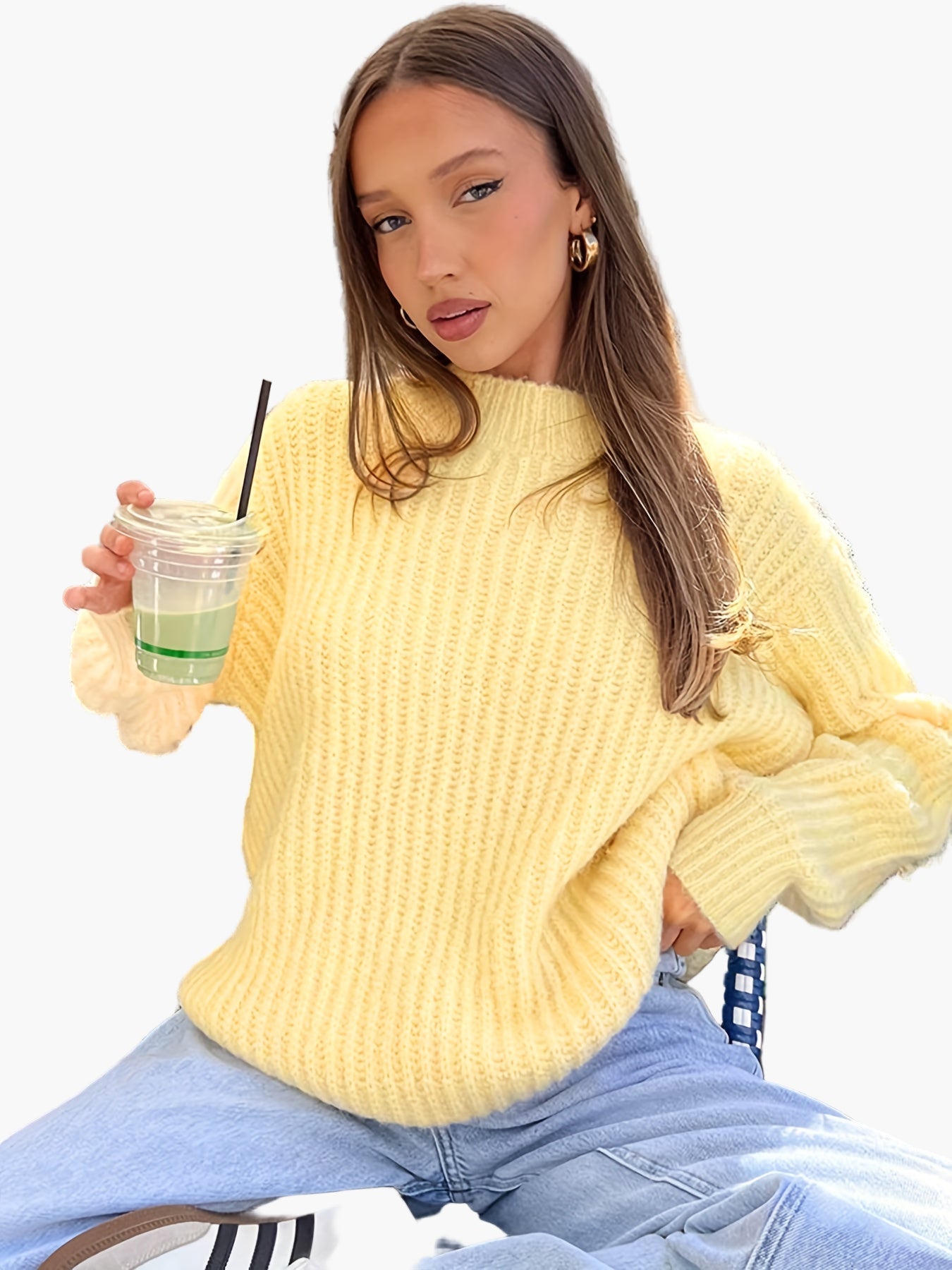 Damen Grobstrick Pullover Lockerer Casual Style für Herbst und Winter