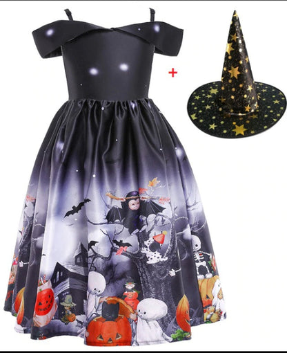 Pamela – Halloween Prinzessinnenkleid mit Halloween-Druck