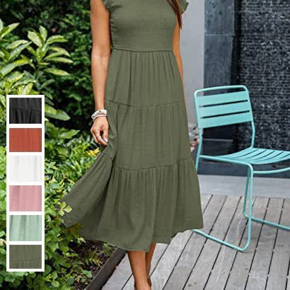 Kimberley – Bohemian Midi-Kleid mit kurzen Ärmeln