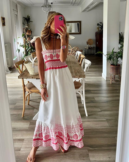Sophia – Bedrucktes, Schnürbares, Elastisches Langkleid