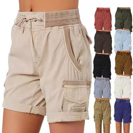 Damen Cargo Shorts Freizeit Sommer mit Kordelzug, Elastischem Bund und Taschen – Bequeme Outdoor & Casual Bermudashorts