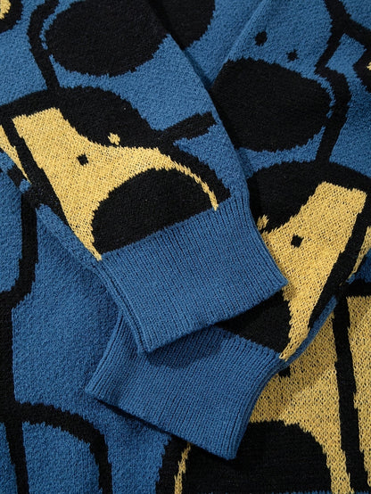 Men's Sweater with Abstract Dog Pattern, Casual Streetwear Style for Autumn and Winter