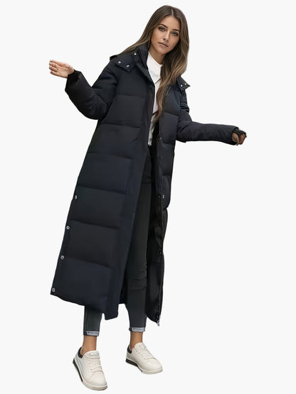 Women's Long Quilted Coat Elegant Winter Coat with Hood – Perfect for Everyday and Outdoor Use