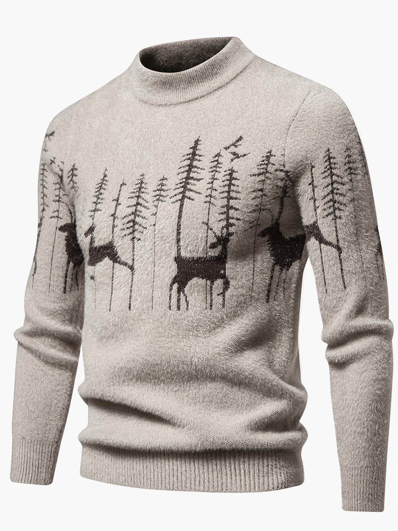 Men's Sweater with Forest and Deer Motif – Winter Style, Casual & Outdoor