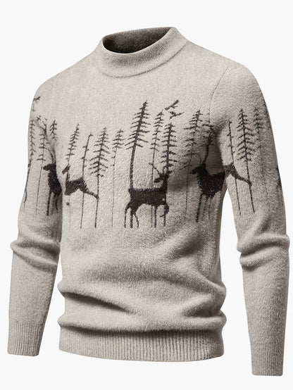 Men's Sweater with Forest and Deer Motif – Winter Style, Casual & Outdoor