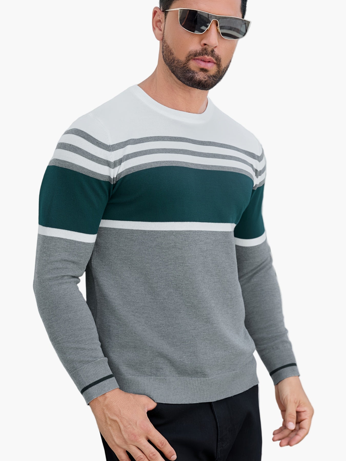 Men's Sweater with Stripe Pattern – Modern Casual Sweater for Everyday and Office