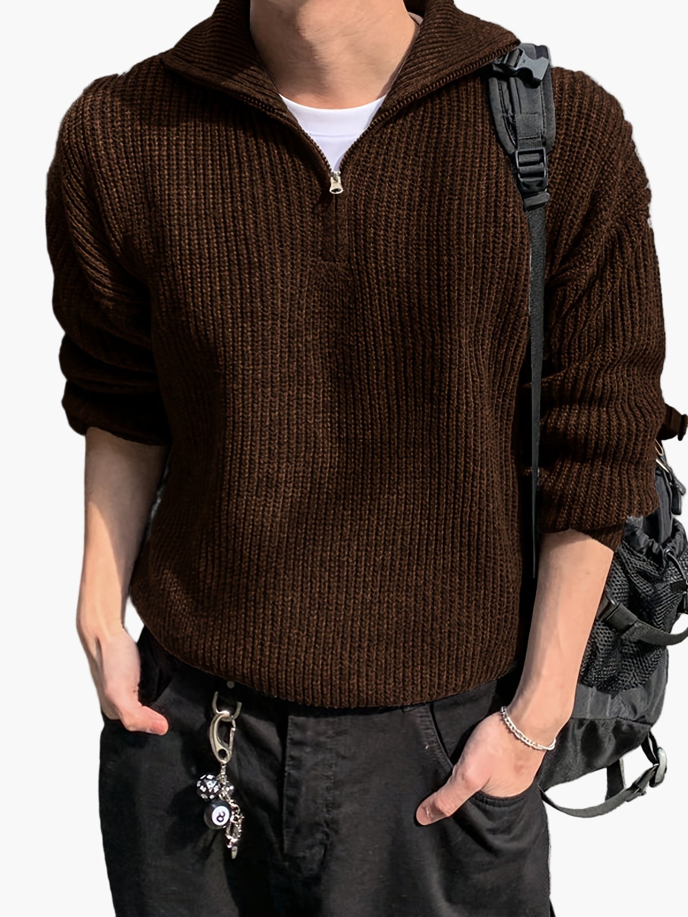 Men's knitted sweater with zipper and high collar – Casual leisure style for spring & autumn