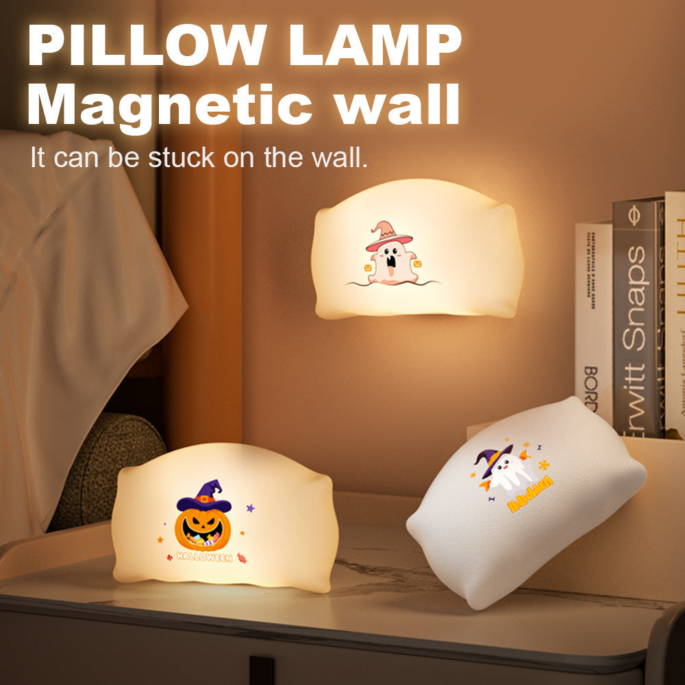 Halloween Night Light for Kids – Funny Pat Light with Ghost & Pumpkin, 3 Brightness Levels, Timer, Perfect Halloween Decoration