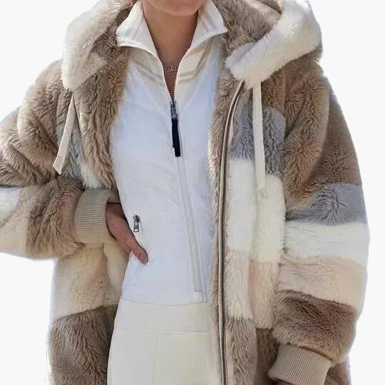 Women's winter jacket with hood and zipper – fashionable stripes, comfortable for everyday and leisure use