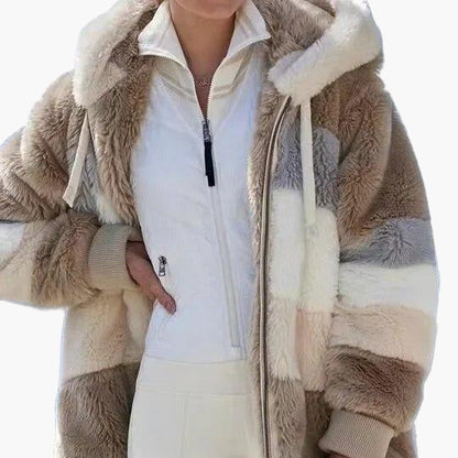 Women's winter jacket with hood and zipper – fashionable stripes, comfortable for everyday and leisure use