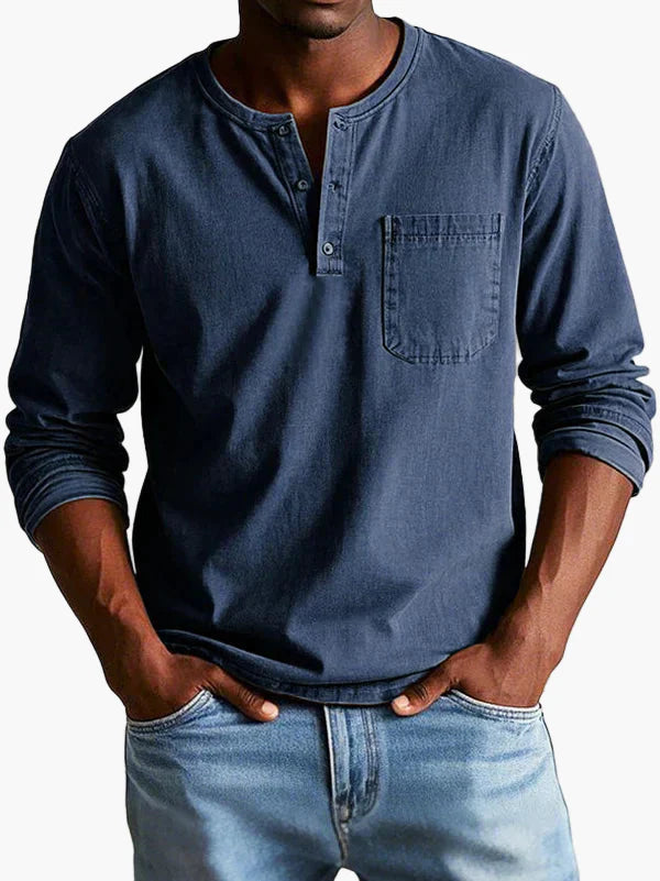 Herren Langarm Henley Shirt – Klassischer Freizeitstil für Alltag und Büro