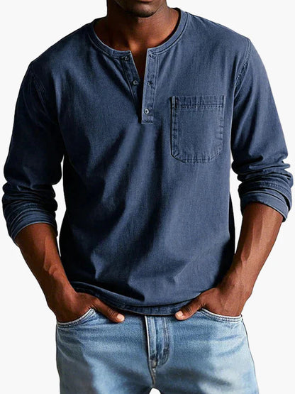 Herren Langarm Henley Shirt – Klassischer Freizeitstil für Alltag und Büro