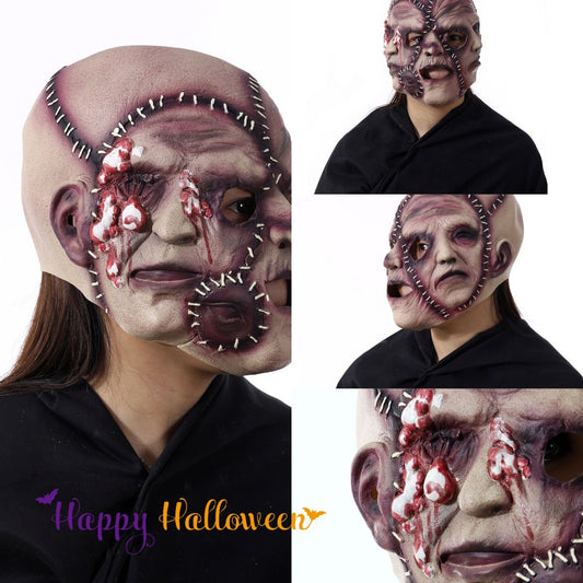 Halloween three-sided face mask for adults – creepy latex horror mask for costume & party