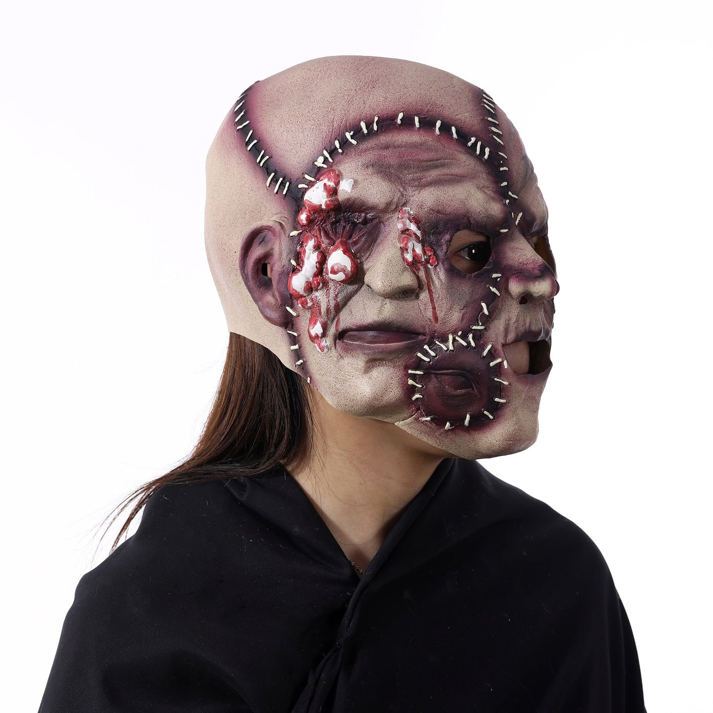 Halloween three-sided face mask for adults – creepy latex horror mask for costume & party
