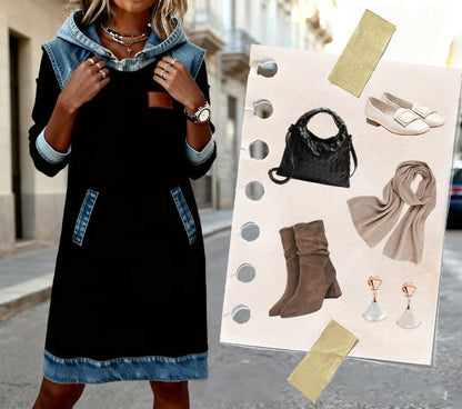Women's hoodie dress in casual style with denim details – perfect for everyday & leisure