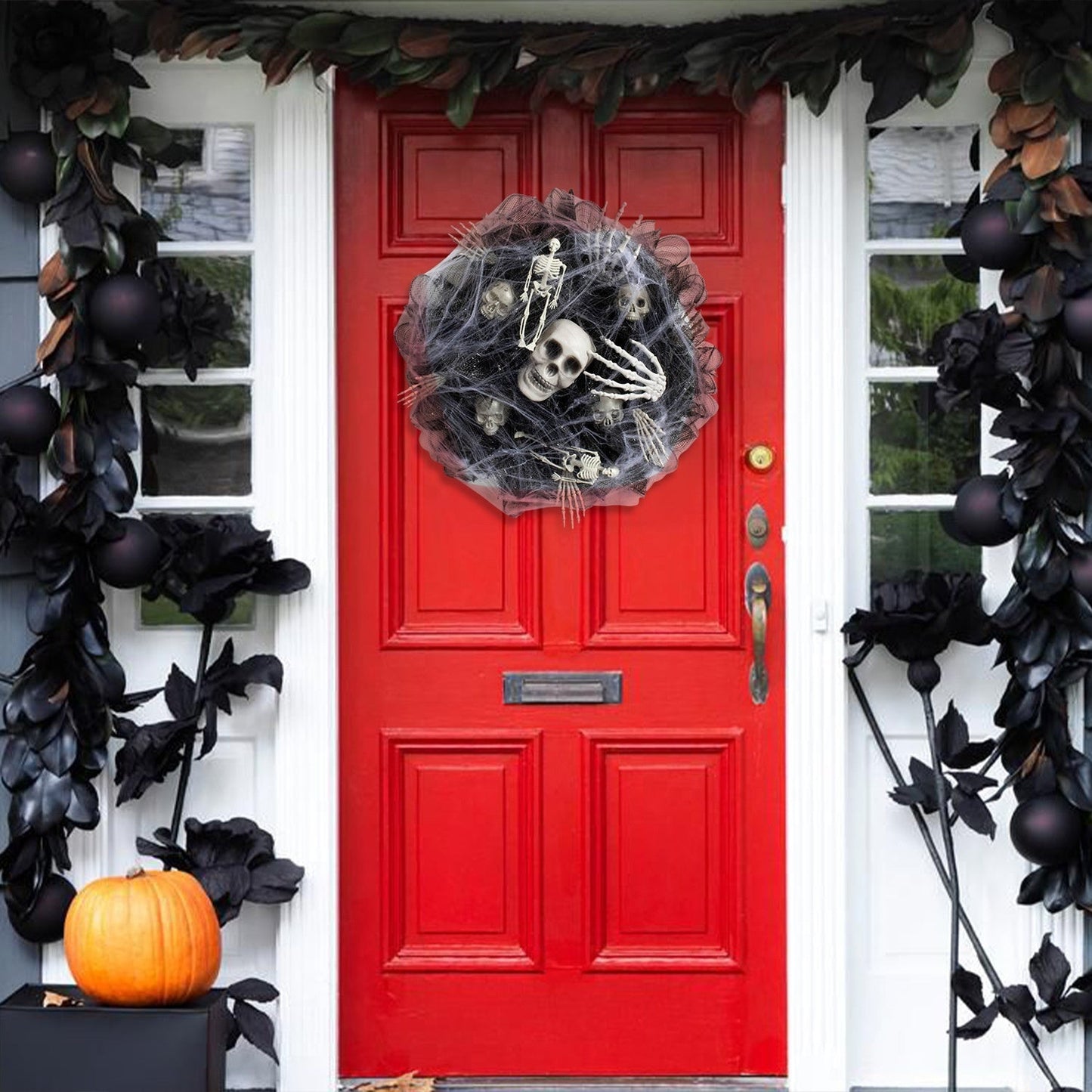 Halloween Door Wreath Skeleton Decoration – Spooky Door Ornament for Halloween Parties & Decor