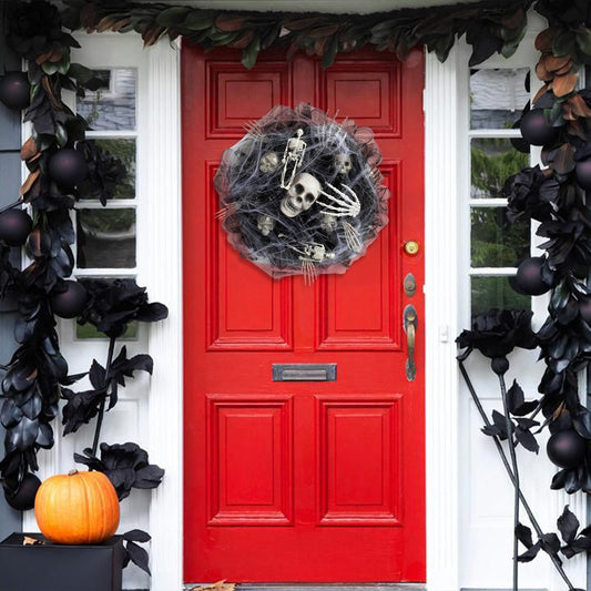 Halloween Door Wreath Skeleton Decoration – Spooky Door Ornament for Halloween Parties & Decor